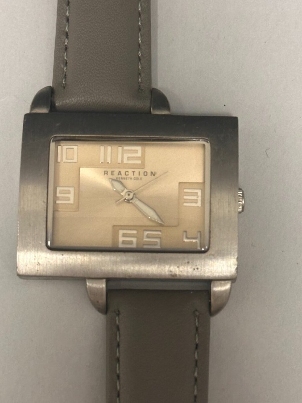 Kenneth Cole Watch Women Silver Tone Square Case 38MM Leather Band New Battery